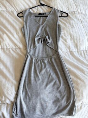 PrettyLittleThing Grey Tie Front Mini Dress